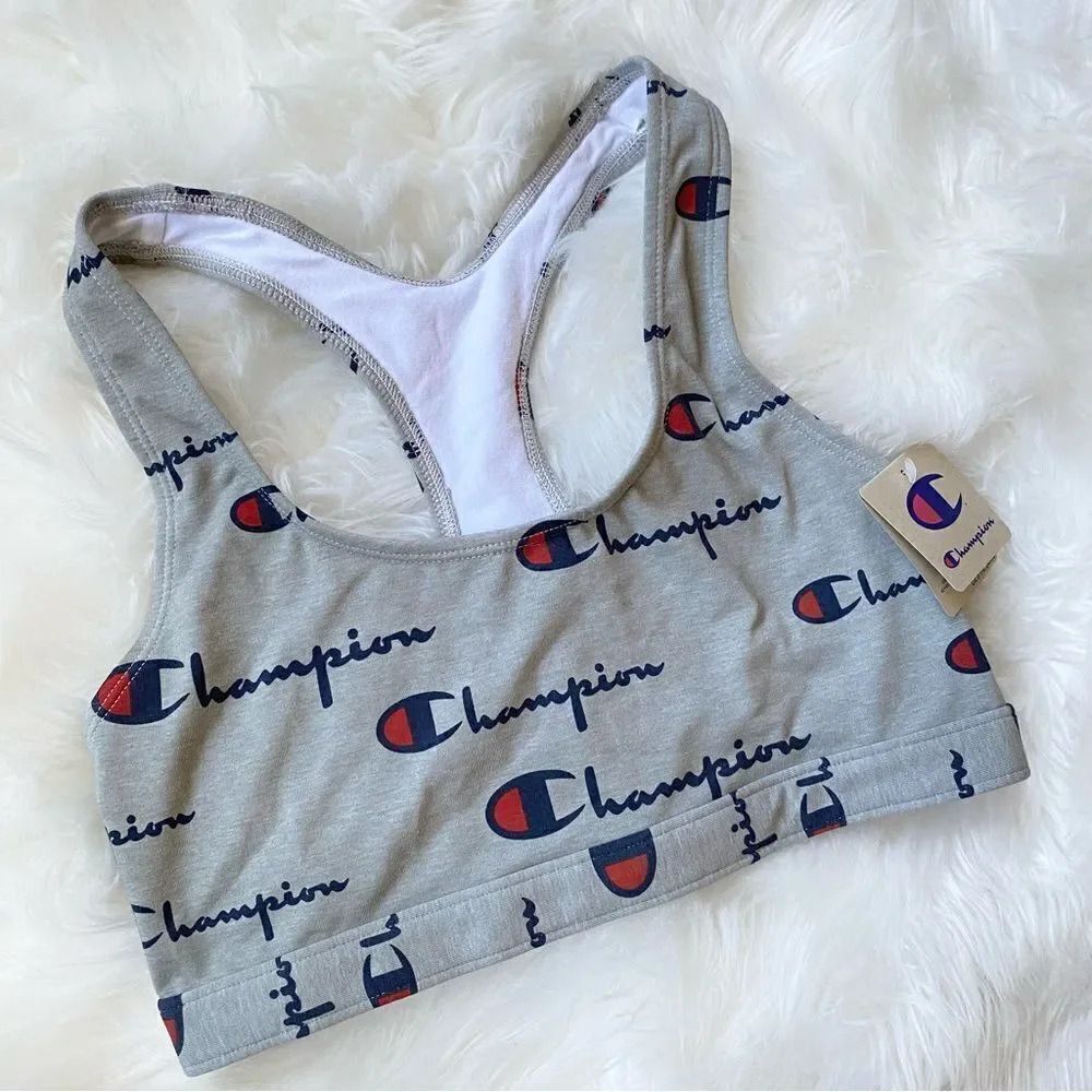 Champion Grey Logo Print Sports Bra